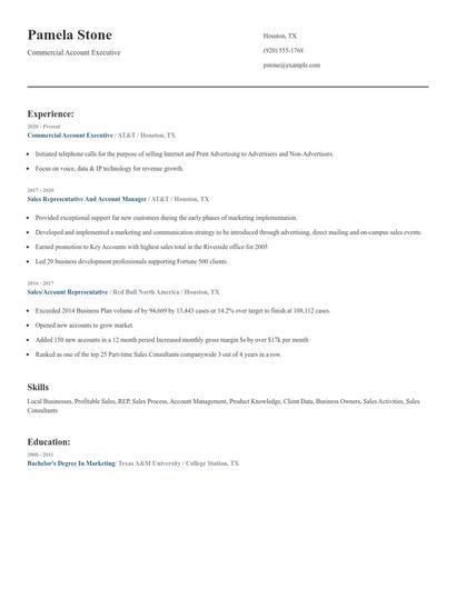 Commercial Account Executive Resume