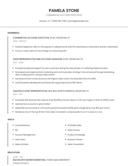 Commercial Account Executive Resume