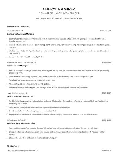 Commercial Account Manager Resume