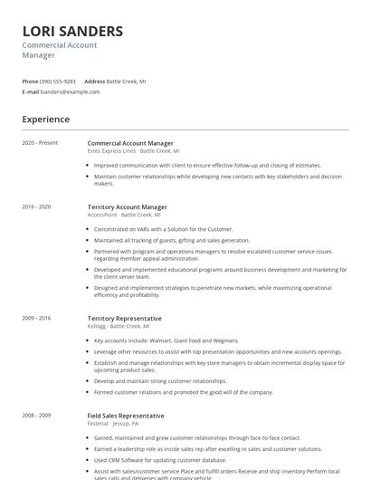 Commercial Account Manager Resume
