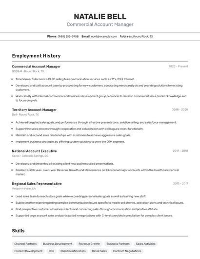 Commercial Account Manager Resume