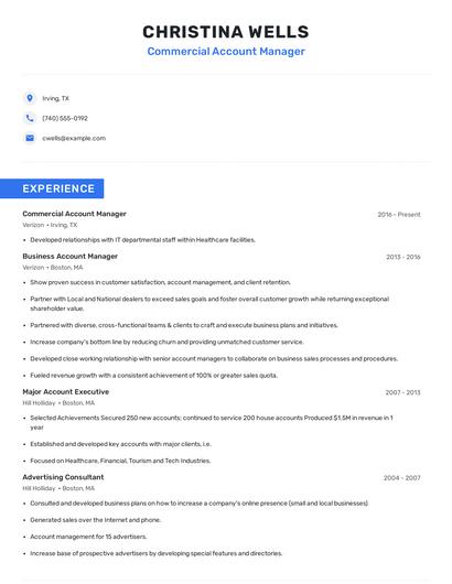 Commercial Account Manager Resume