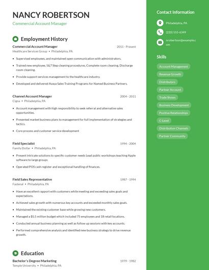 Commercial Account Manager Resume