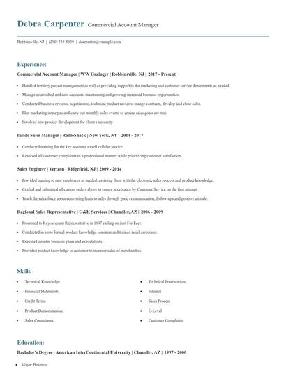 Commercial Account Manager Resume