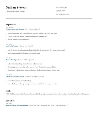 Commercial Account Manager Resume