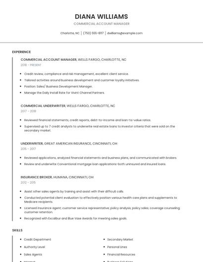 Commercial Account Manager Resume