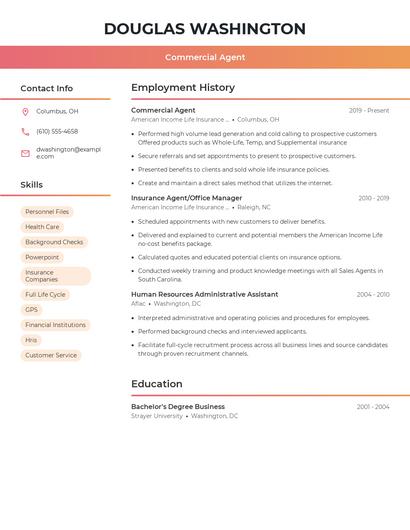Commercial Agent Resume