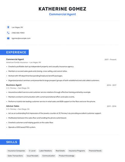 Commercial Agent Resume