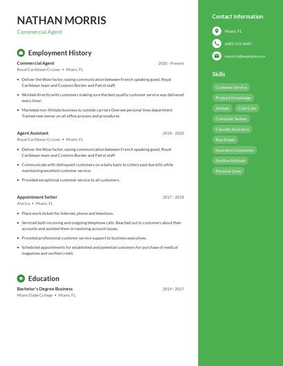 Commercial Agent Resume