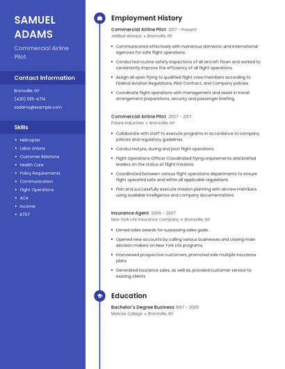 Commercial Airline Pilot Resume