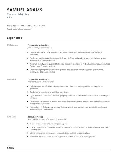 Commercial Airline Pilot Resume