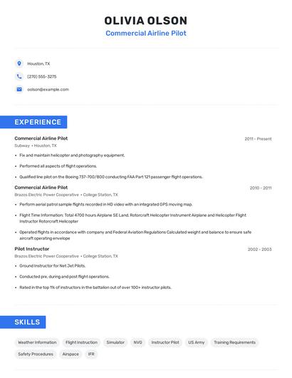 Commercial Airline Pilot Resume