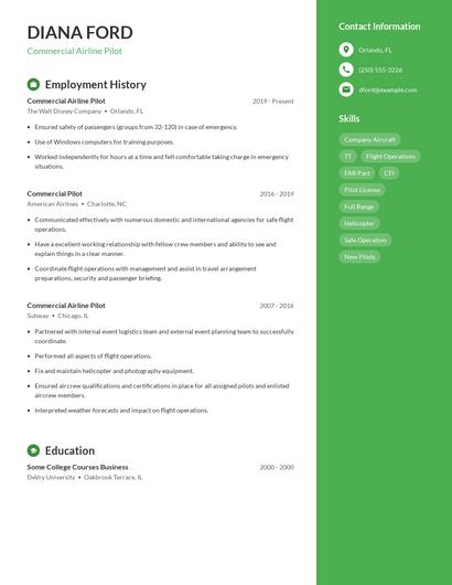 Commercial Airline Pilot Resume