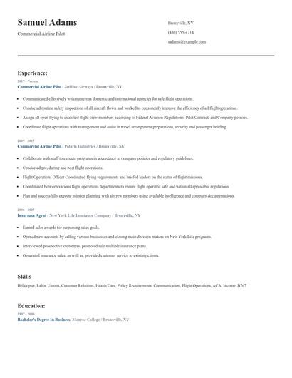 Commercial Airline Pilot Resume