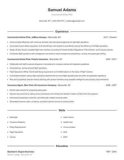 Commercial Airline Pilot Resume