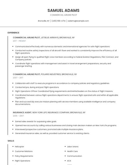 Commercial Airline Pilot Resume