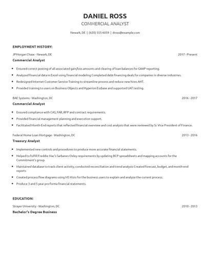 Commercial Analyst Resume