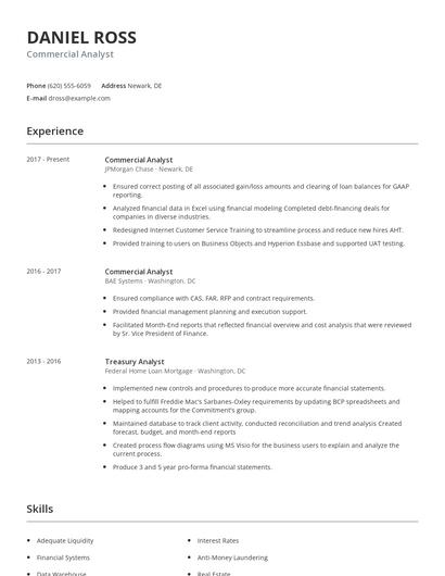 Commercial Analyst Resume