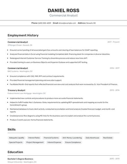Commercial Analyst Resume