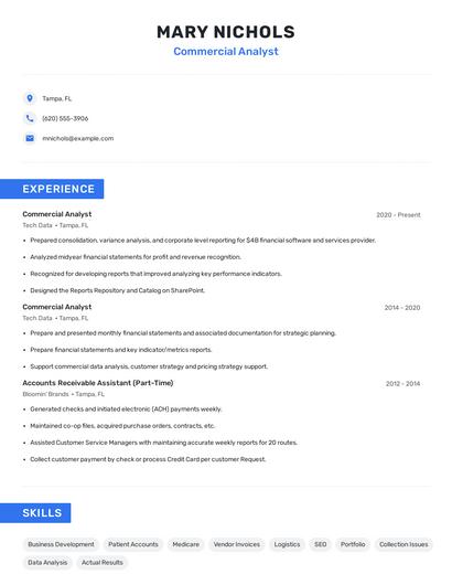 Commercial Analyst Resume