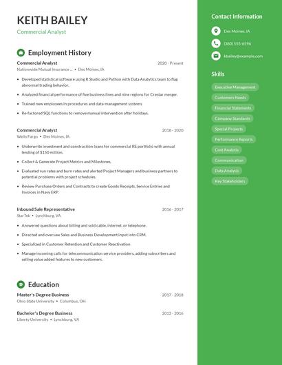 Commercial Analyst Resume