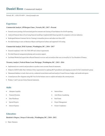 Commercial Analyst Resume