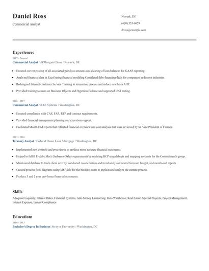 Commercial Analyst Resume