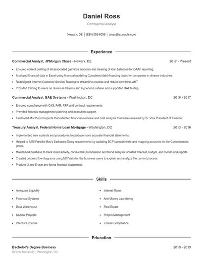Commercial Analyst Resume