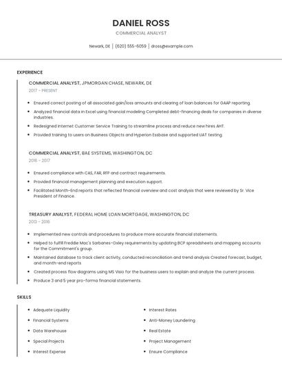 Commercial Analyst Resume