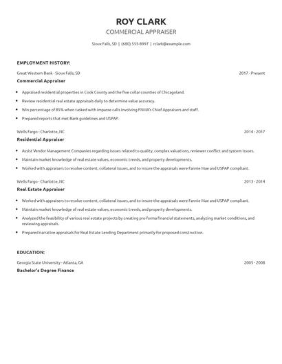 Commercial Appraiser Resume
