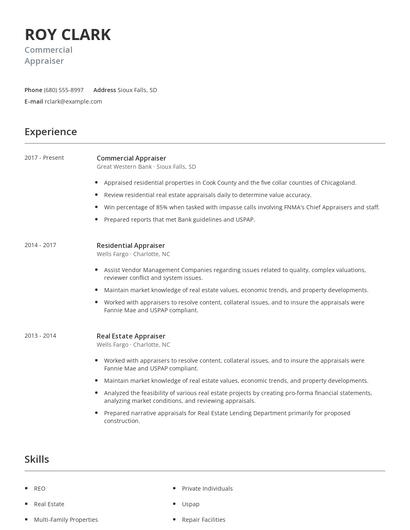 Commercial Appraiser Resume