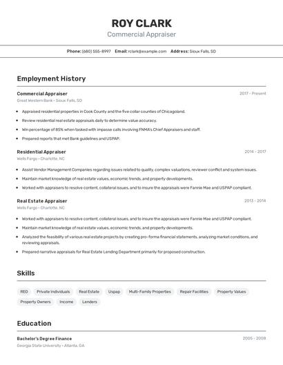 Commercial Appraiser Resume