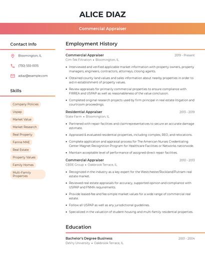 Commercial Appraiser Resume