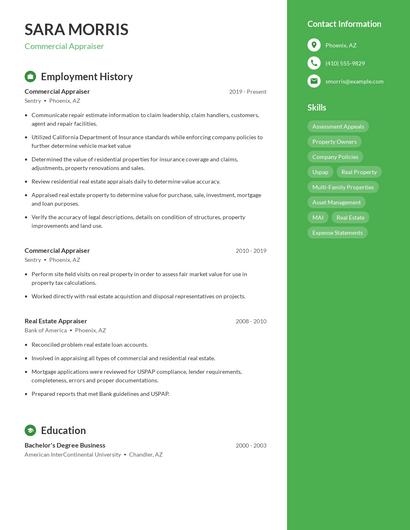 Commercial Appraiser Resume