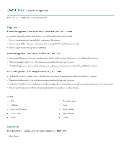 Commercial Appraiser Resume