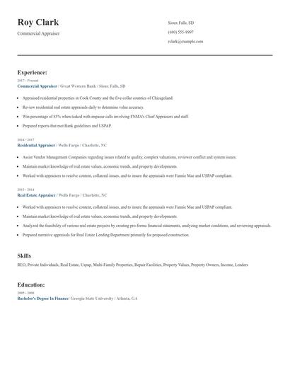 Commercial Appraiser Resume