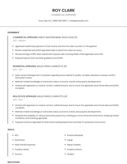 Commercial Appraiser Resume