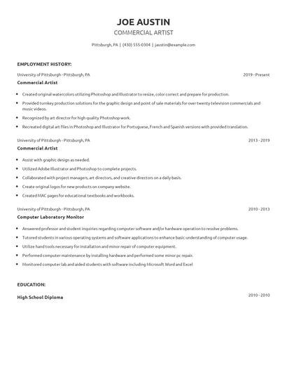 Commercial Artist Resume