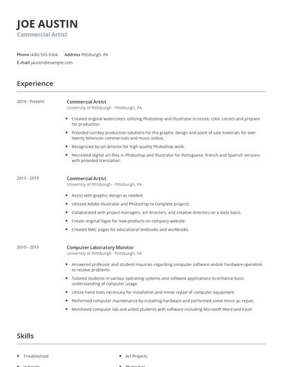 Commercial Artist Resume