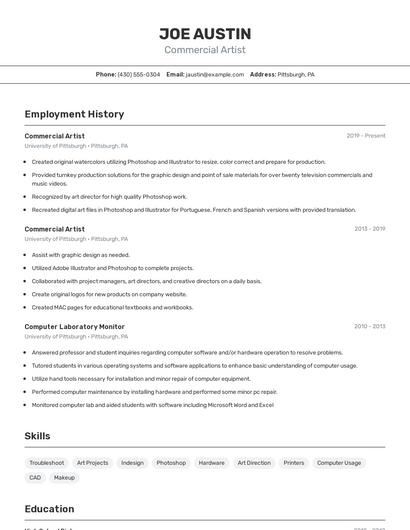 Commercial Artist Resume