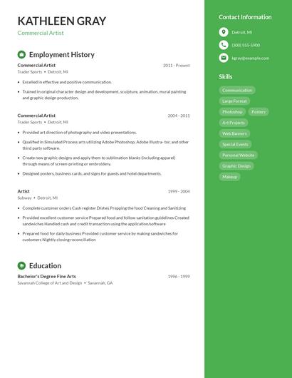 Commercial Artist Resume