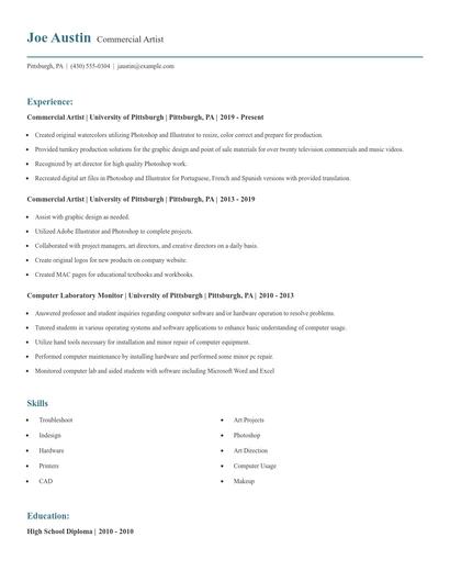 Commercial Artist Resume