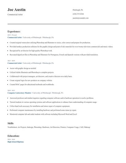 Commercial Artist Resume