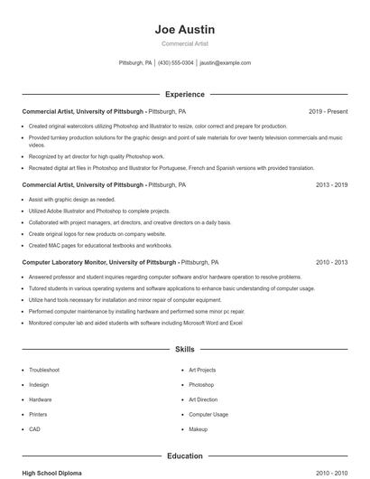 Commercial Artist Resume