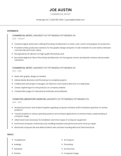 Commercial Artist Resume