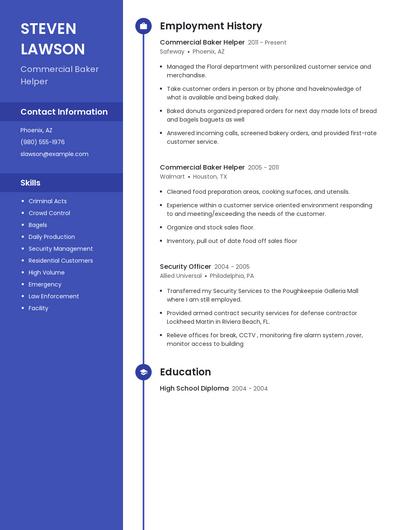 Commercial Baker Helper Resume