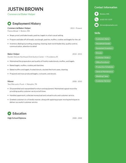 Commercial Baker Helper Resume
