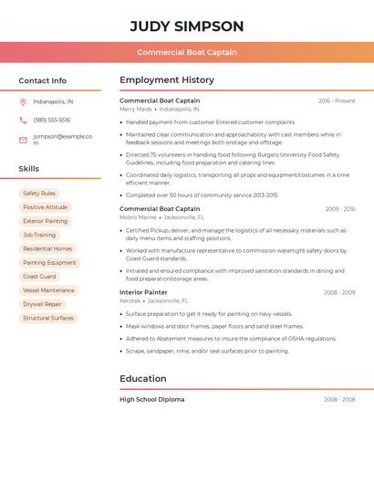 Commercial Boat Captain Resume