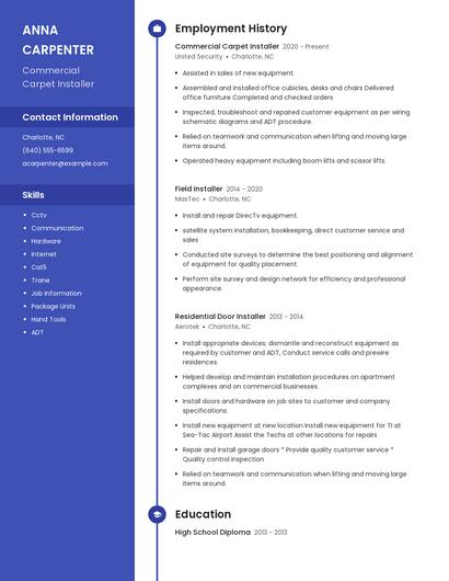Commercial Carpet Installer Resume