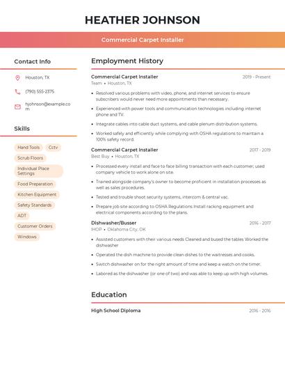 Commercial Carpet Installer Resume